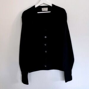 Lord Jeff Mens Black Button Front Cardigan Sweater L 100% Orlon Made in USA